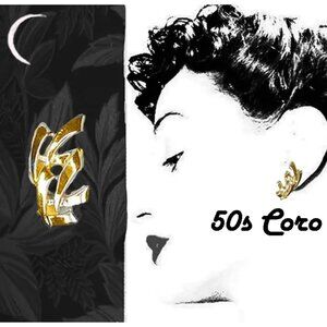 Vintage Coro Pegasus Clip On Earrings MCM 50s Abstract Clipons